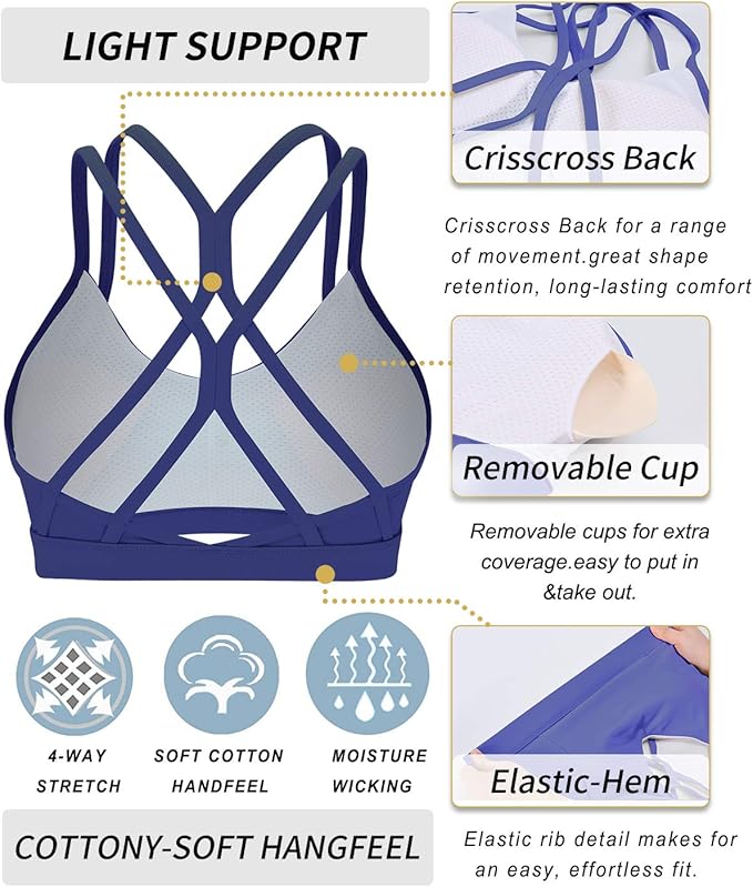 RUNNING GIRL Sports Bras for Women,Strappy Crisscross Back Padded Low Impact Running Sports Bra with Removable Cups
