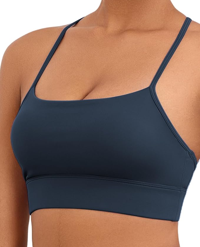 Womens Y-Back Sports Bra, Weightless Padded Yoga Bra, Spaghetti Strap Low Impact Gym Top for Workout & Daily Wear