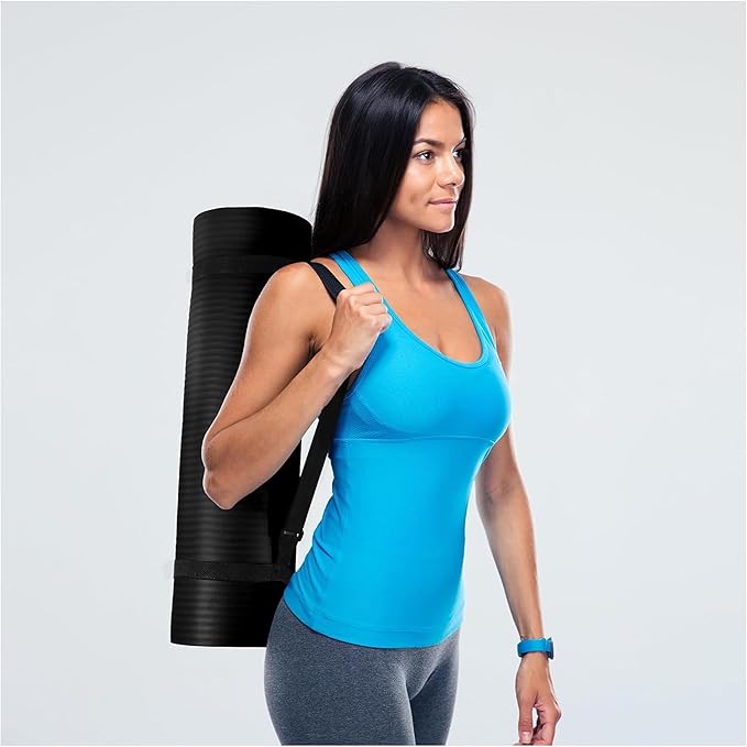 Fitvids Yoga Mat, 1/2-Inch Extra Thick High Density Exercise Mat, Anti-Tear Exercise Yoga Mat with Carrying Strap, Suitable for Various Yoga Exercises
