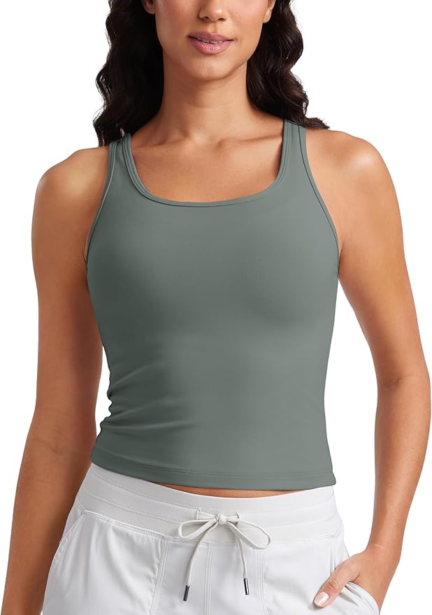 CRZ YOGA Butterluxe Double Lined Tank Tops for Women - Workout Casual Scoop Neck Racerback Crop Sleeveless Shirt