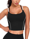 QUOJIZY Longline Sports Bras for Women Spaghetti Straps Tank Top with Built-in Bra Strappy Sports Bra for Yoga