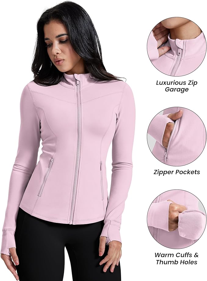 AVGO Womens Running Jackets Lightweight Slim Fit Workout Jacket Zip Up Athletic Track Gym Tops with Pockets & Thumb holes