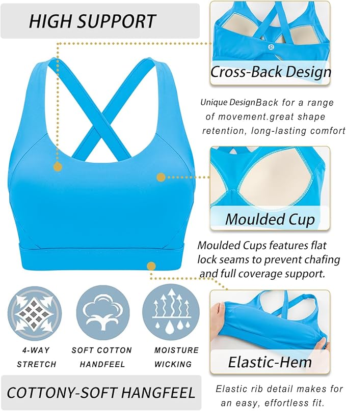 RUNNING GIRL Sports Bra for Women High Support,Molded Cup Strappy Running Sports Bras with Sewn in Pads