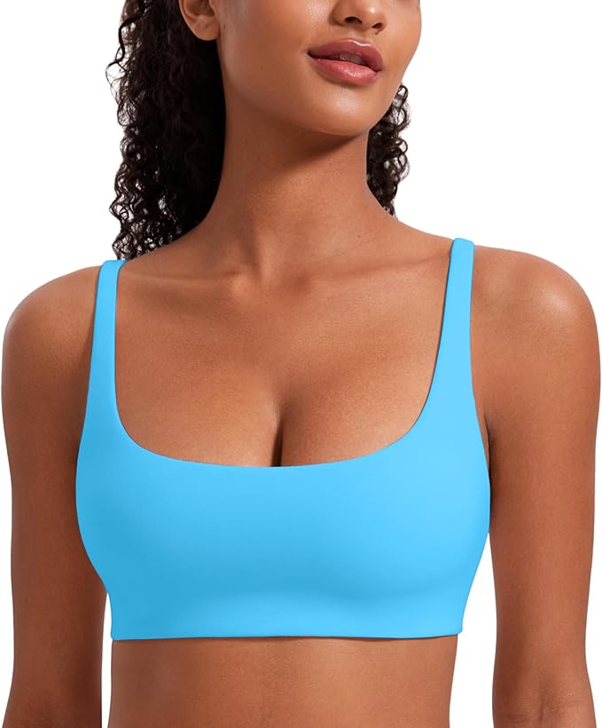 CRZ YOGA Butterluxe Square Neck Spaghetti Strap Sports Bras for Women - Low Coverage Yoga Wireless Padded Cami Crop Top