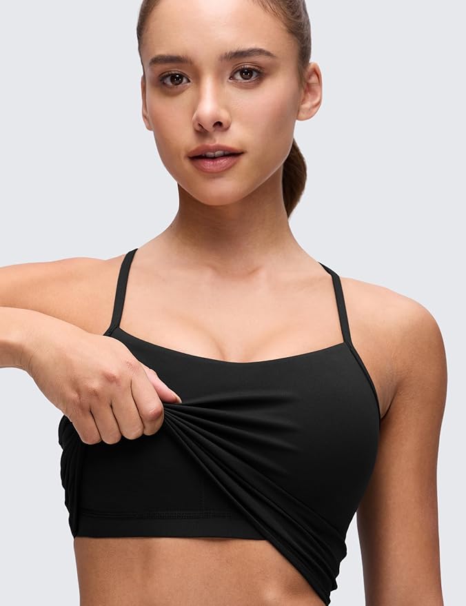 CRZ YOGA Butterluxe Y Back Crop Tank Tops for Women - Spaghetti Straps Racerback Padded Yoga Workout Longline Sports Bras
