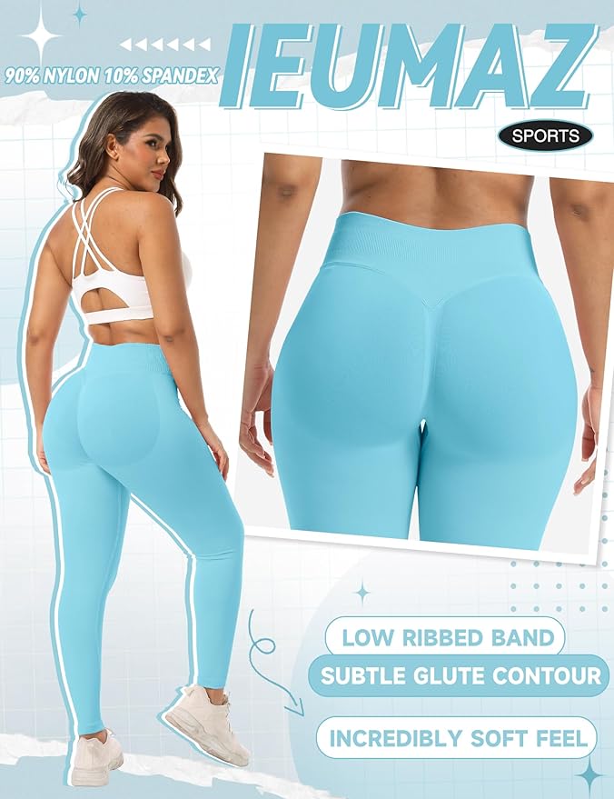 Ieumaz Scrunch Butt Lifting Leggings for Women Gym Seamless Workout Leggings Mid Low Waist Tummy Control Yoga Pants