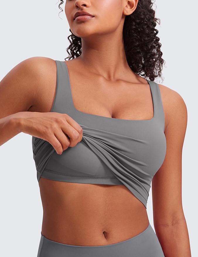 CRZ YOGA Butterluxe Square Neck Crop Tank Tops for Women - Workout Longline Sports Bras Padded Yoga Camisole
