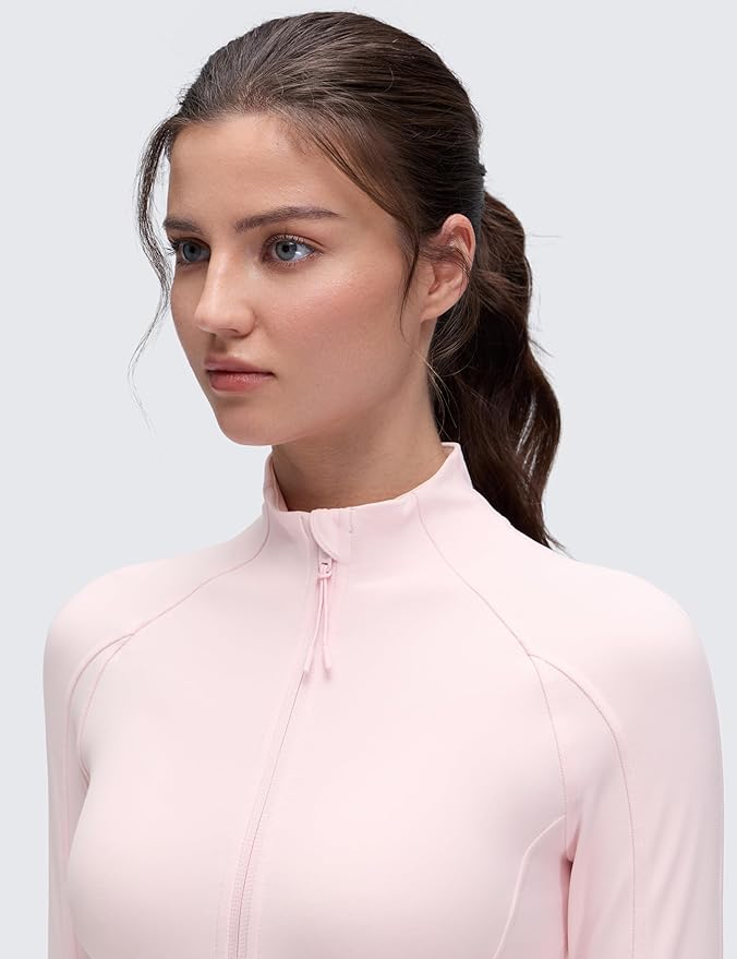 CRZ YOGA Butterluxe Hip Length Jackets for Women - Full Zip Athletic Track Tops with Thumb Holes Pockets