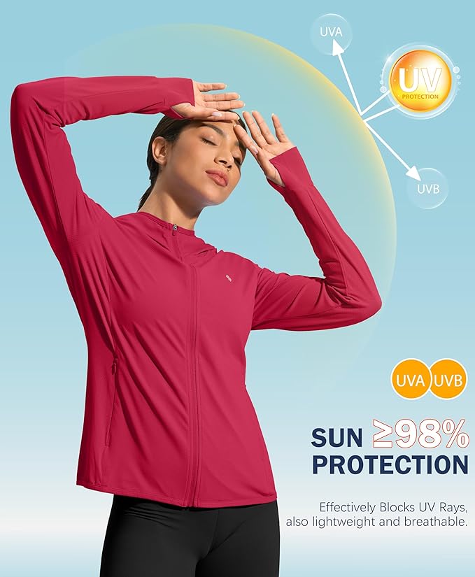 Soothfeel Women's UPF 50+ Sun Protection Hoodie Jacket Lightweight Long Sleeve Sun Shirt for Women with Pocket Hiking Outdoor