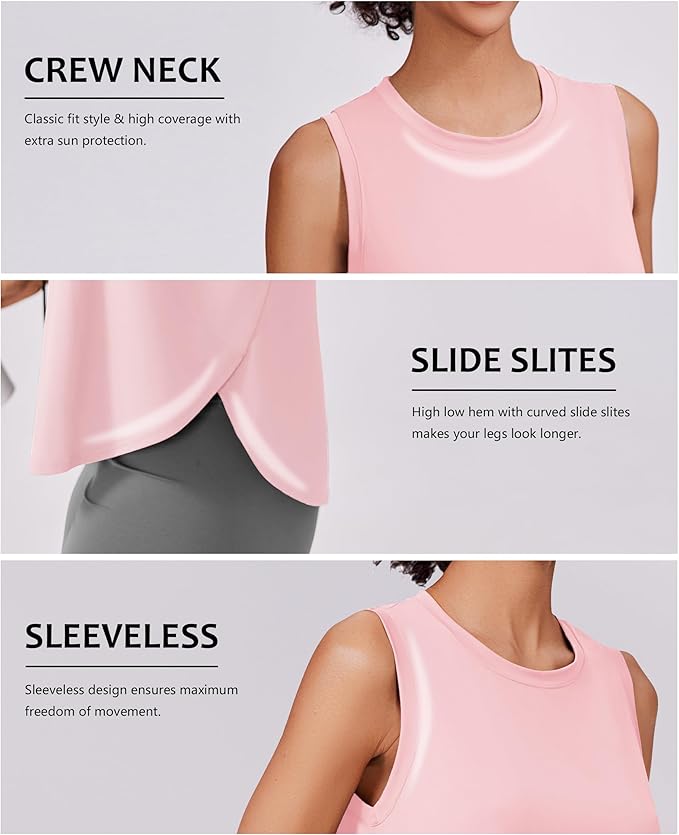 PINSPARK Workout Tank Tops Woman UPF 50+ Yoga Tanks Quick Dry Sleeveless Gym Shirts with Side Slits Loose Fit Athletic Top