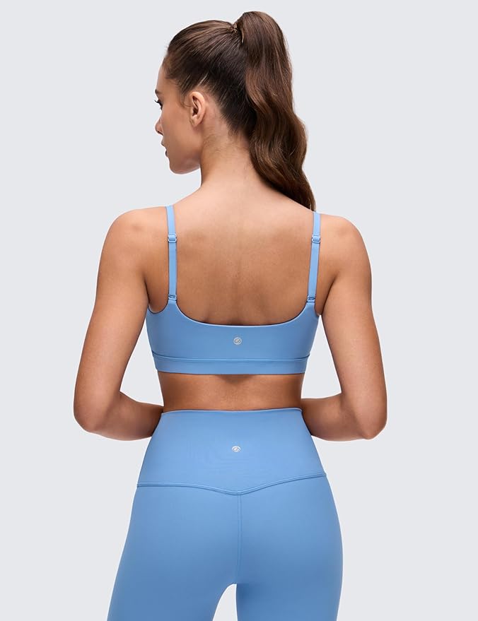 CRZ YOGA Butterluxe Adjustable Spaghetti Strap Sports Bras for Women - Scoop Neck Wireless Padded Yoga Workout Crop Top