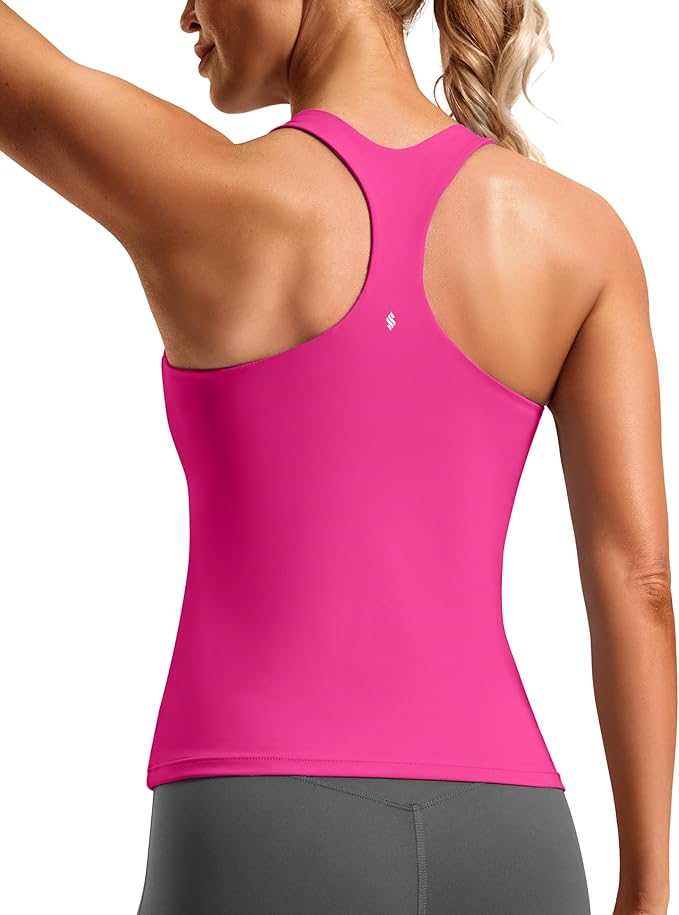 Soothfeel Womens Workout Tank Tops with Built in Bra Racerback Athletic Yoga Top High Neck Sports Gym Sleeveless Shirts