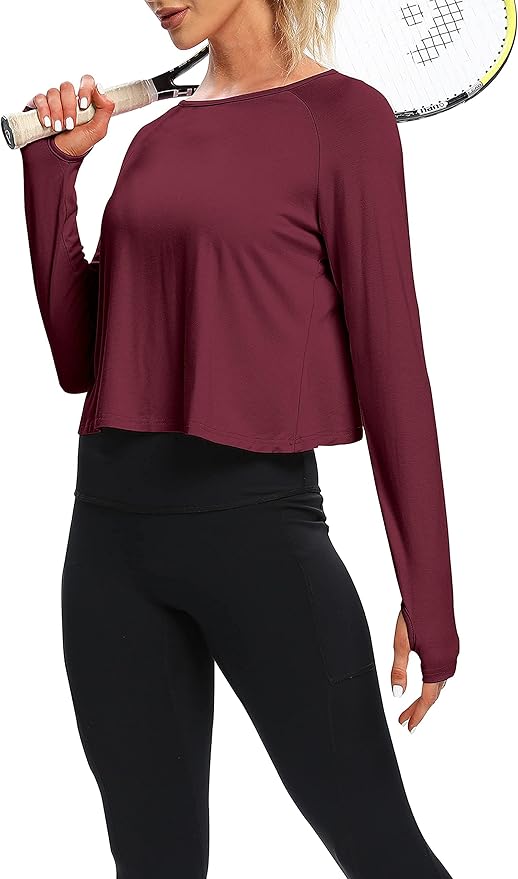 Bestisun Long Sleeve Workout Running Shirts Athletic Yoga Gym Crop Tops for Women