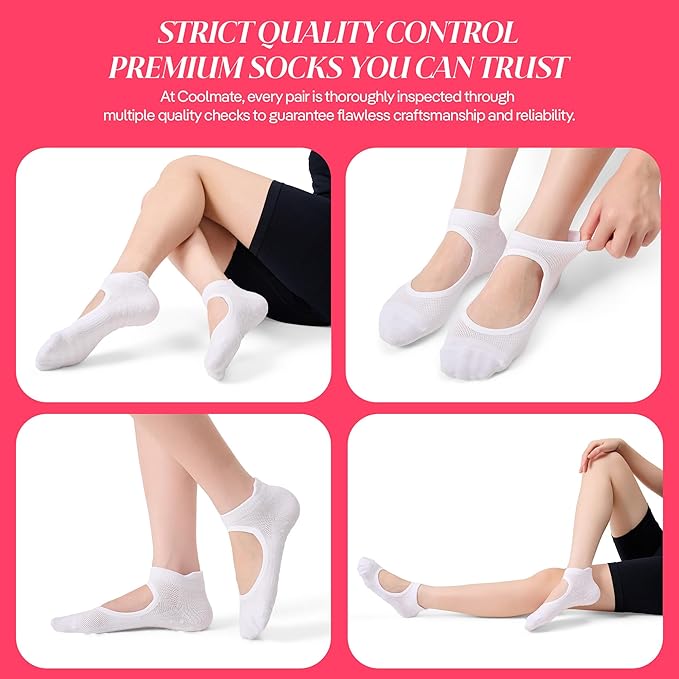 CoolMate Pilates Socks with Grips for Women, Yoga Socks, Crew Non Slip Women for Barre, Pilates Gifts for Women