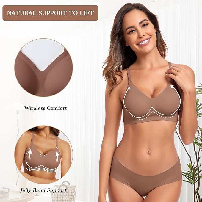 OEAK Womens Wireless Jelly Bras Comfortable Push Up Bra No Underwire Gel Bra Full Support Lift Everyday Seamless Tshirt Bras