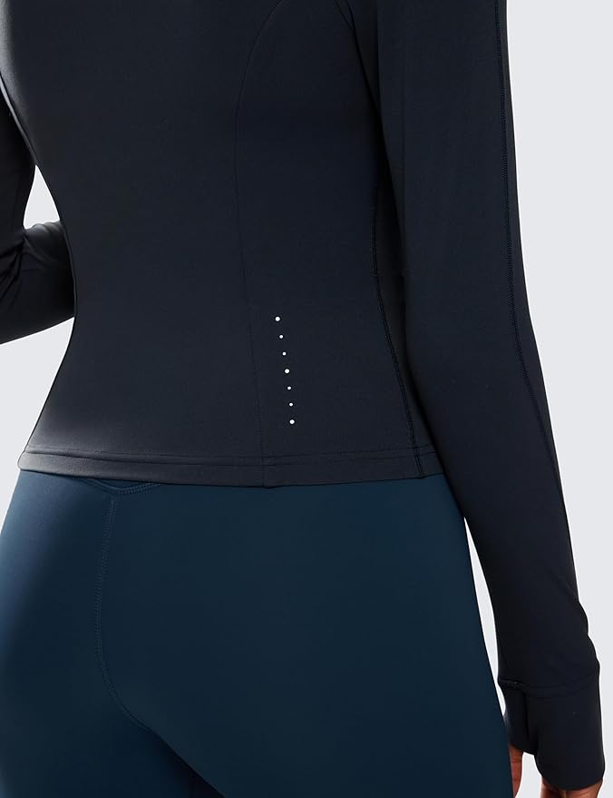 CRZ YOGA Butterluxe Waist Length Jackets for Women - Full Zip Athletic Track Tops with Thumb Holes Pockets
