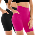 Leafigure 2 Pack Womens Biker Shorts with Pockets, High Waisted Yoga Shorts for Women Running Gym and Workout