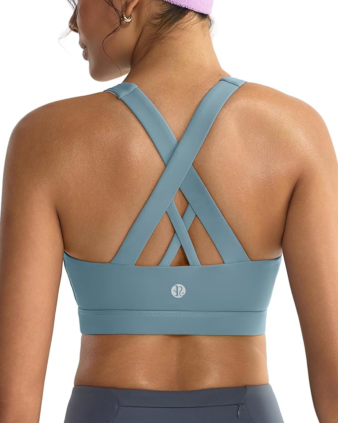 RUNNING GIRL Sports Bras for Women,Padded Strappy Sports Bras Criss-Cross Back Medium Support Sports Bras with Removable Cups