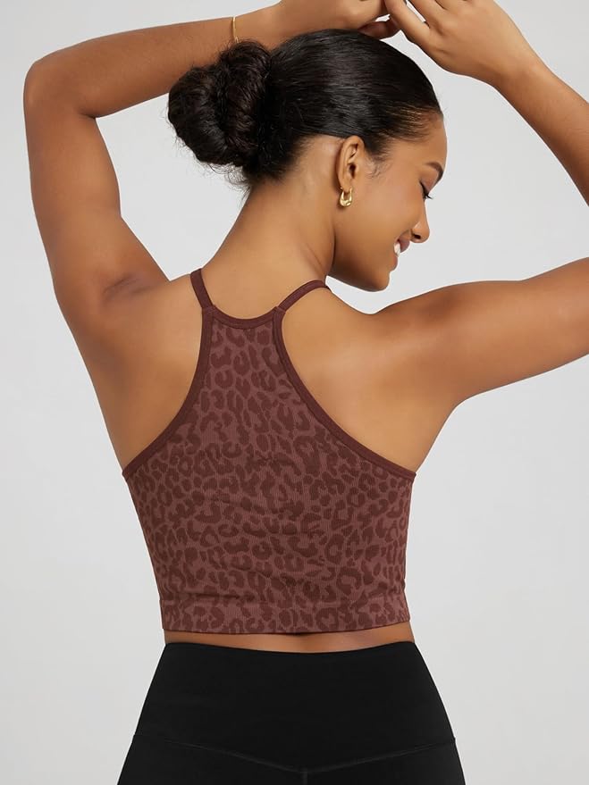 ODODOS Women's Crop 3-Pack Seamless Rib-Knit Camisole Crop Tank Tops