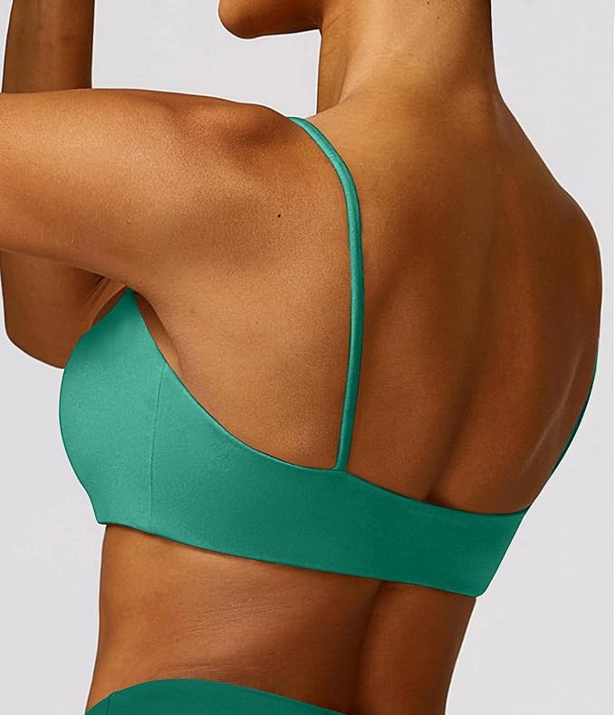 Comper Women's Sports Bra with Thin Straps Stretchy Wirefree Workout Bras Lightweight Workouts Bralette with Removable Pads