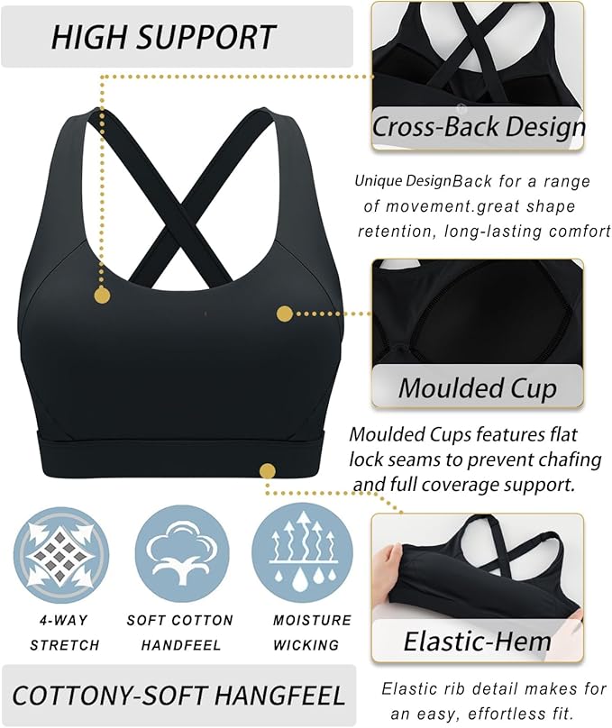 RUNNING GIRL Sports Bra for Women High Support,Molded Cup Strappy Running Sports Bras with Sewn in Pads