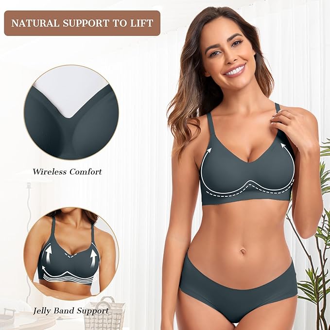 OEAK Womens Wireless Jelly Bras Comfortable Push Up Bra No Underwire Gel Bra Full Support Lift Everyday Seamless Tshirt Bras