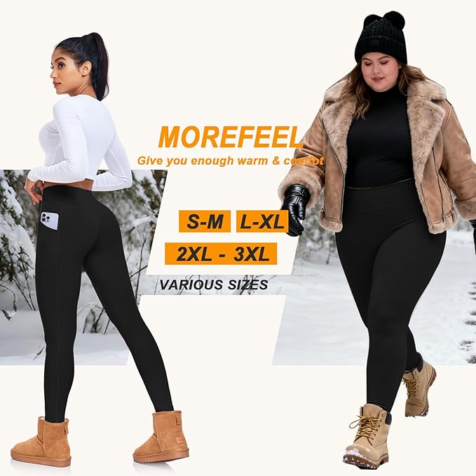 MOREFEEL Leggings with Pockets for Women, High Waisted Tummy Control Workout Hip Lift Yoga Pants Activewear