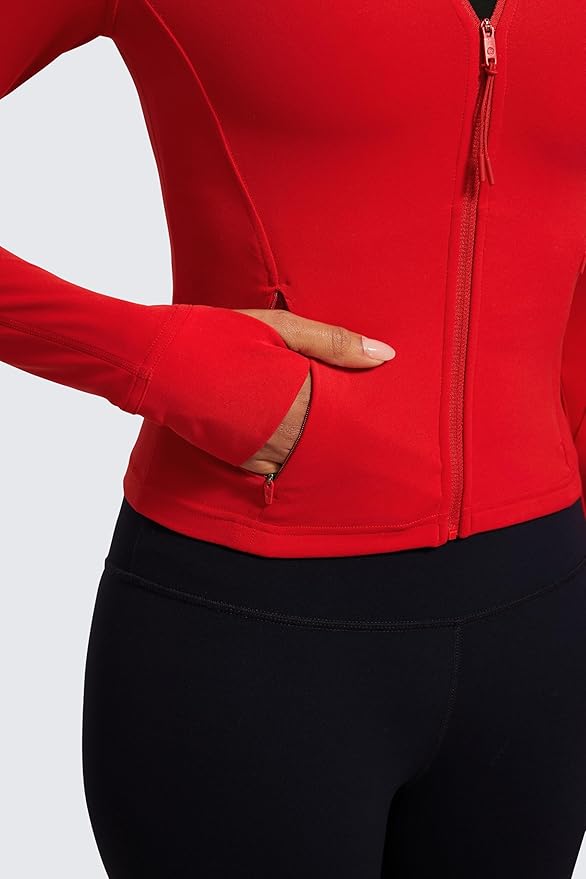 CRZ YOGA Butterluxe Waist Length Jackets for Women - Full Zip Athletic Track Tops with Thumb Holes Pockets