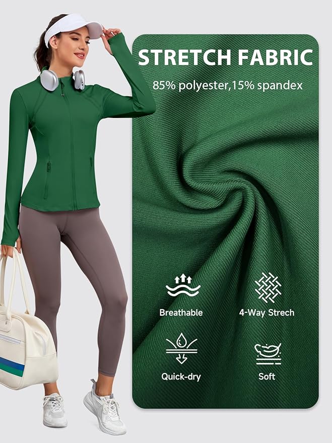 VUTRU Women Athletic Jacket Fitted Workout Running Zip Up Track Coat Layer with Thumb Holes Pockets for Yoga Gym Travel