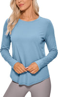 CRZ YOGA Pima Cotton Crewneck Long Sleeve Shirts for Women - Workout Athletic Yoga Casual Tops Soft Plain T-Shirt