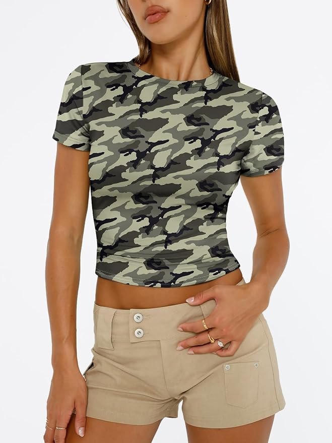 Trendy Queen Womens Short Sleeve T Shirts - Buttery Soft Summer Crop Tops Slim Fit Y2k Basic Tees for Workout