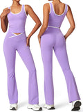 OLCHEE Womens Workout Sets 2 Piece Gym Yoga Outfits Crossover Flare Leggings Crop Tank Top with Contrast Trim