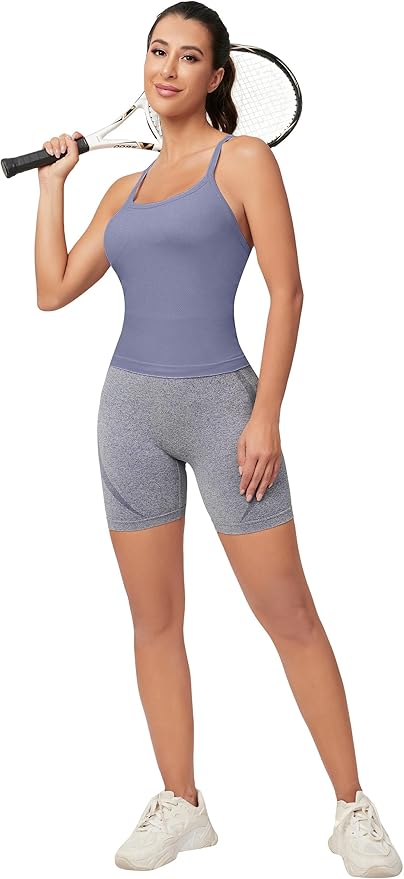 MathCat Workout Tank Tops for Women with Built in Bra, Sleeveless Gym Tops Seamless Racerback Athletic Yoga Shirts
