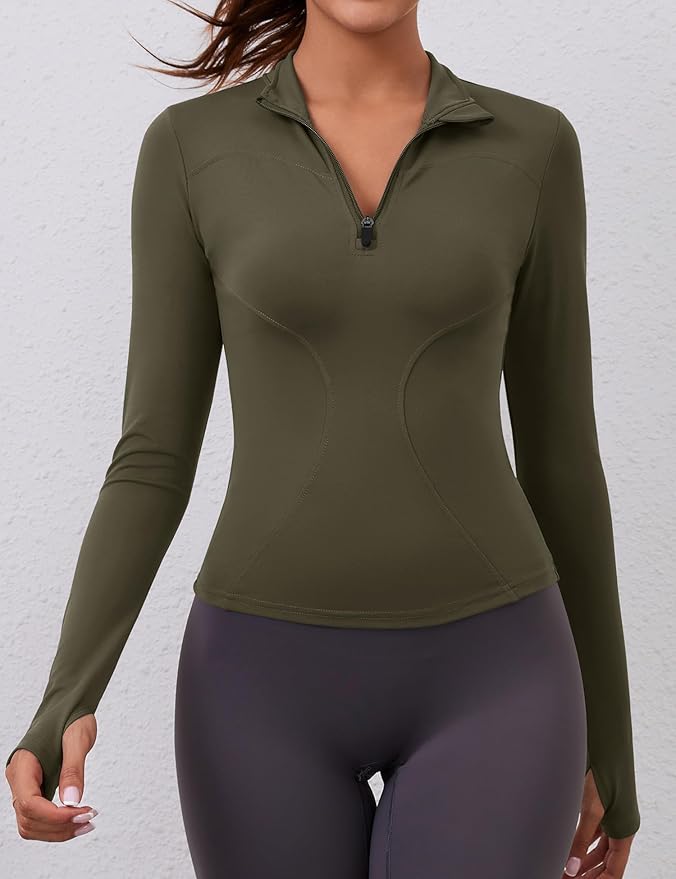 LOMON Womens Long Sleeve Workout Tops Quick Dry Quarter Zip Pullover Crop Yoga Athletic Slim Fit Shirts