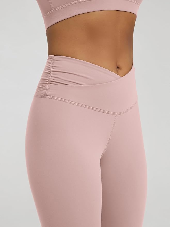 ODODOS Women's Cross Waist Yoga Leggings with Inner Pocket, 23"/25"/28" Gathered Crossover Workout Yoga Pants