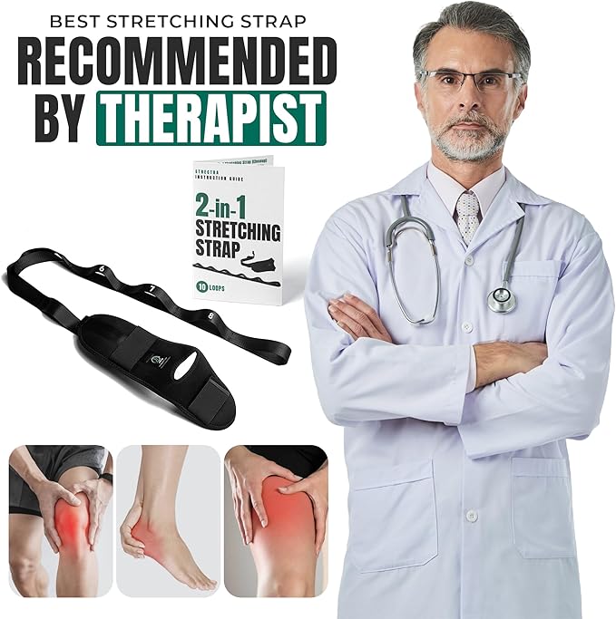 Stretch Strap with Loops Physical Therapy - Full Body Exercise Straps for Stretching with Detachable Foot - Leg & Calf Stretcher for Plantar Fasciitis, Physical Therapy, Pain Relief, and Flexibility