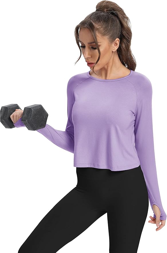 Bestisun Long Sleeve Athletic Workout Shirts Sports Yoga Gym Crop Tops for Women