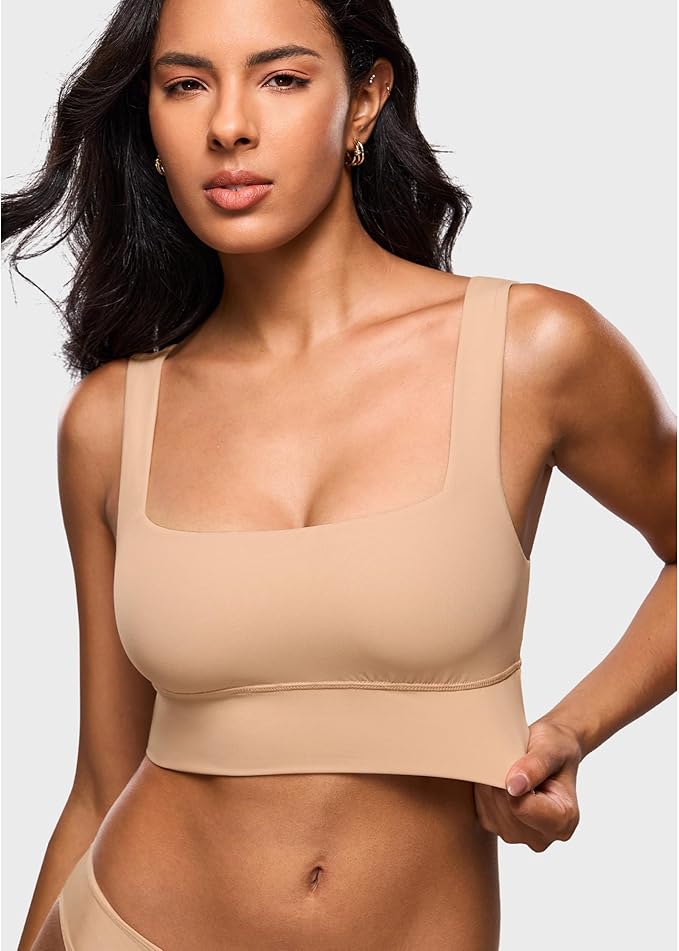 INLYRIC Women's Inbarely Outwear Longline Square Neck Bralette Supportive Unlined No Underwire Yoga Sports Bra