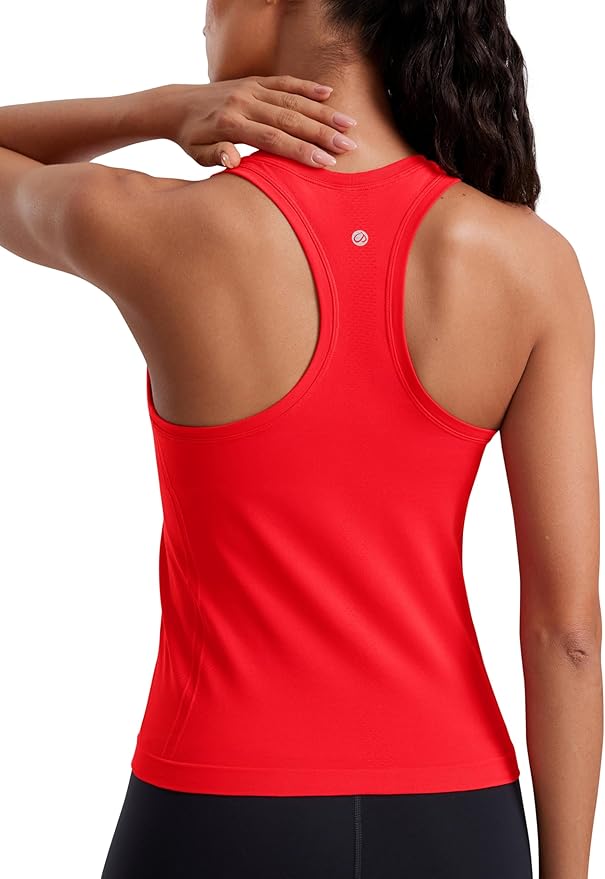 CRZ YOGA Seamless Workout Tank Tops for Women - Athletic Running Gym Sleeveless Shirts Crewneck Racerback Breathable