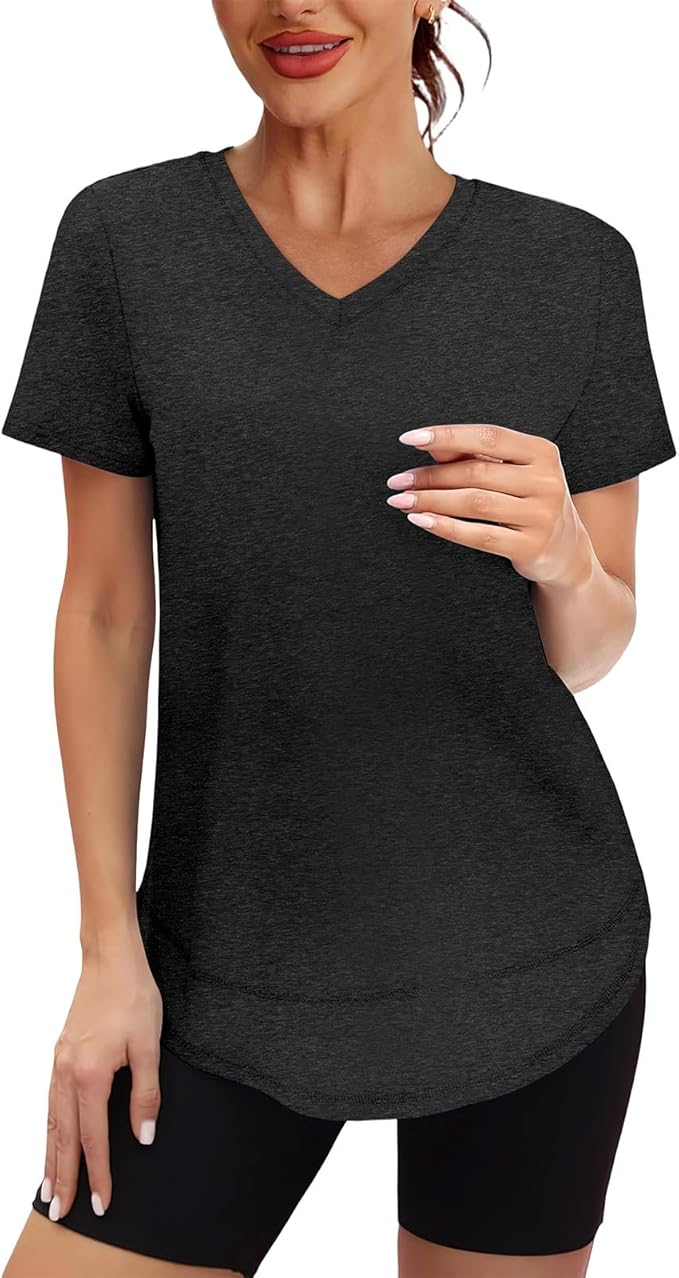 XIEERDUO Womens Workout Tops Short Sleeve Shirts Quick Dry Outfits for Hiking Running V Neck S-3XL
