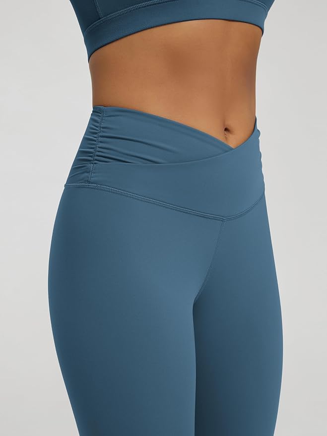 ODODOS Women's Cross Waist Yoga Leggings with Inner Pocket, 23"/25"/28" Gathered Crossover Workout Yoga Pants
