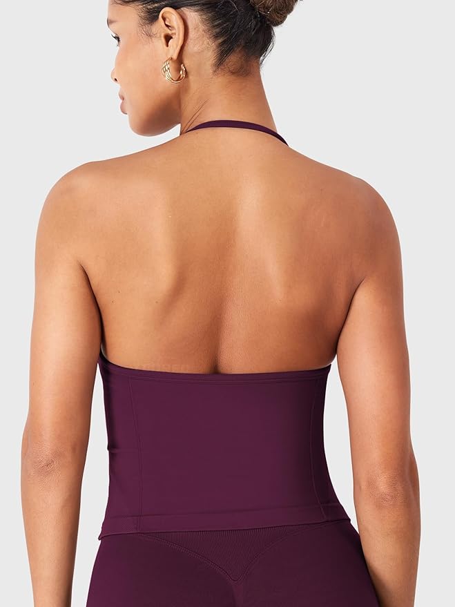 YEOREO SoftHue Impact Longline Strappy Top Women's Halter Workout Tank Tops Backless Gym Longline with Adjustable Strap