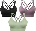 VEQKING Women's Cross Back Sports Bra Padded Strappy Medium Support Yoga Bra for Workout Fitness 3 Pack