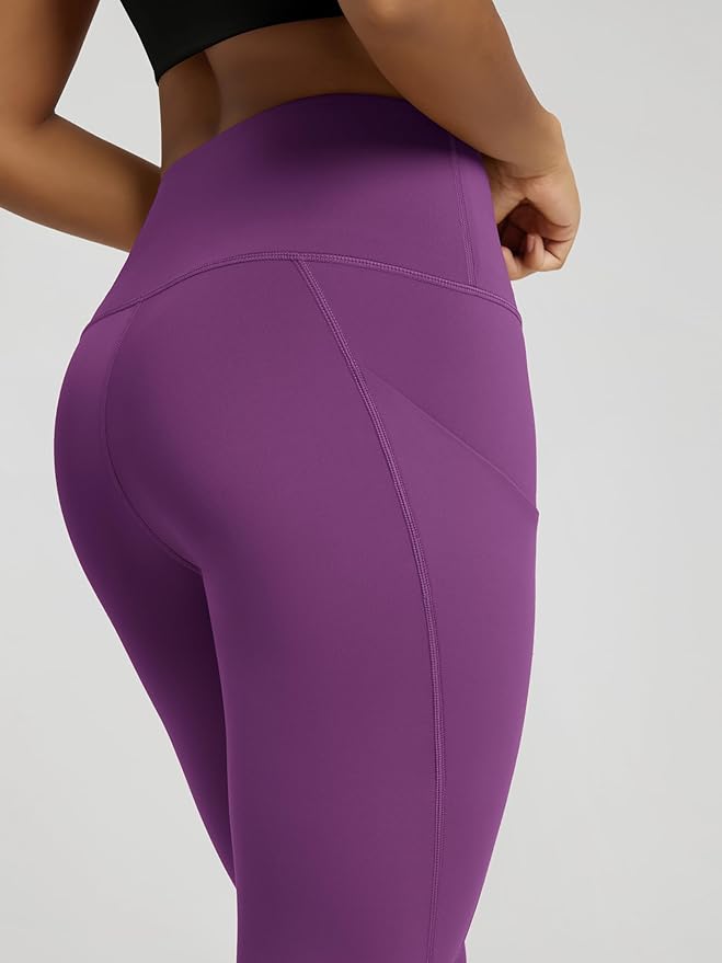 ODODOS Women's High Waisted Yoga Capris with Pockets, Tummy Control Non See Through Workout Athletic Running Capri Leggings