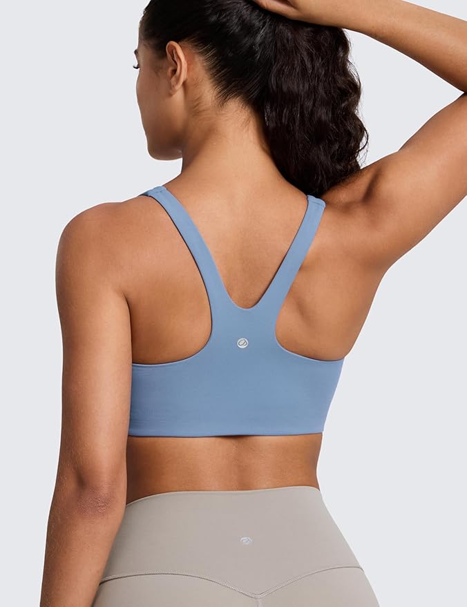 CRZ YOGA Butterlift Double Lined Square Neck Sports Bras for Women - Wireless V-Shaped Racerback Workout Yoga Top Non Padded