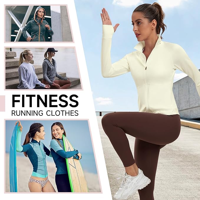 Women's Athletic Jackets Lightweight Sport Workout Jackets Zip Up Running Jackets with Thumb Holes for Gym Yoga
