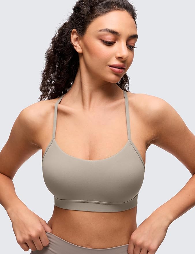 CRZ YOGA Butterluxe Y Back Sports Bras for Women - Padded Racerback Low Impact Spaghetti Thin Strap Workout Yoga Top