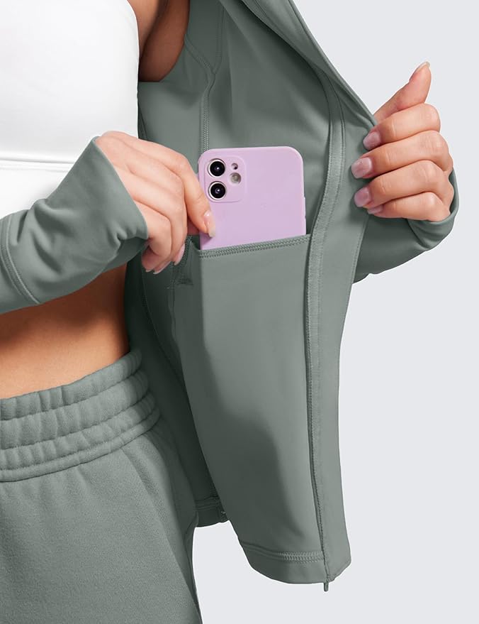 CRZ YOGA Butterluxe Hooded Athletic Jackets for Women - Full Zip Track Casual Tops with Thumb Holes Pockets
