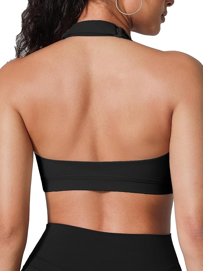 BRXL Halter Sports Bras for Women Adjustable Built in Bra Backless Workout Push Up Bras Low Impact Gym Yoga Tops