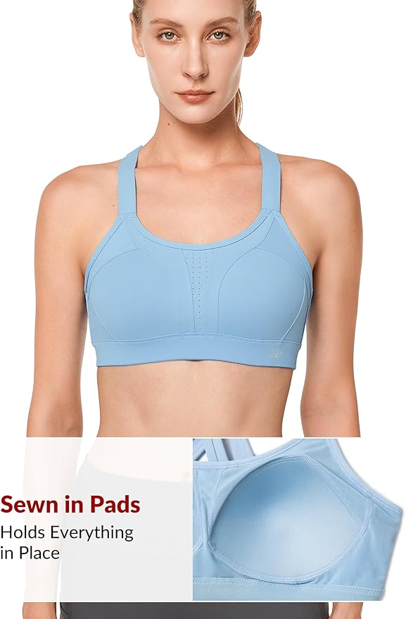 Yvette Sports Bra High Impact Adjustable Criss Cross Back, Full Support for Large Bust No Bounce